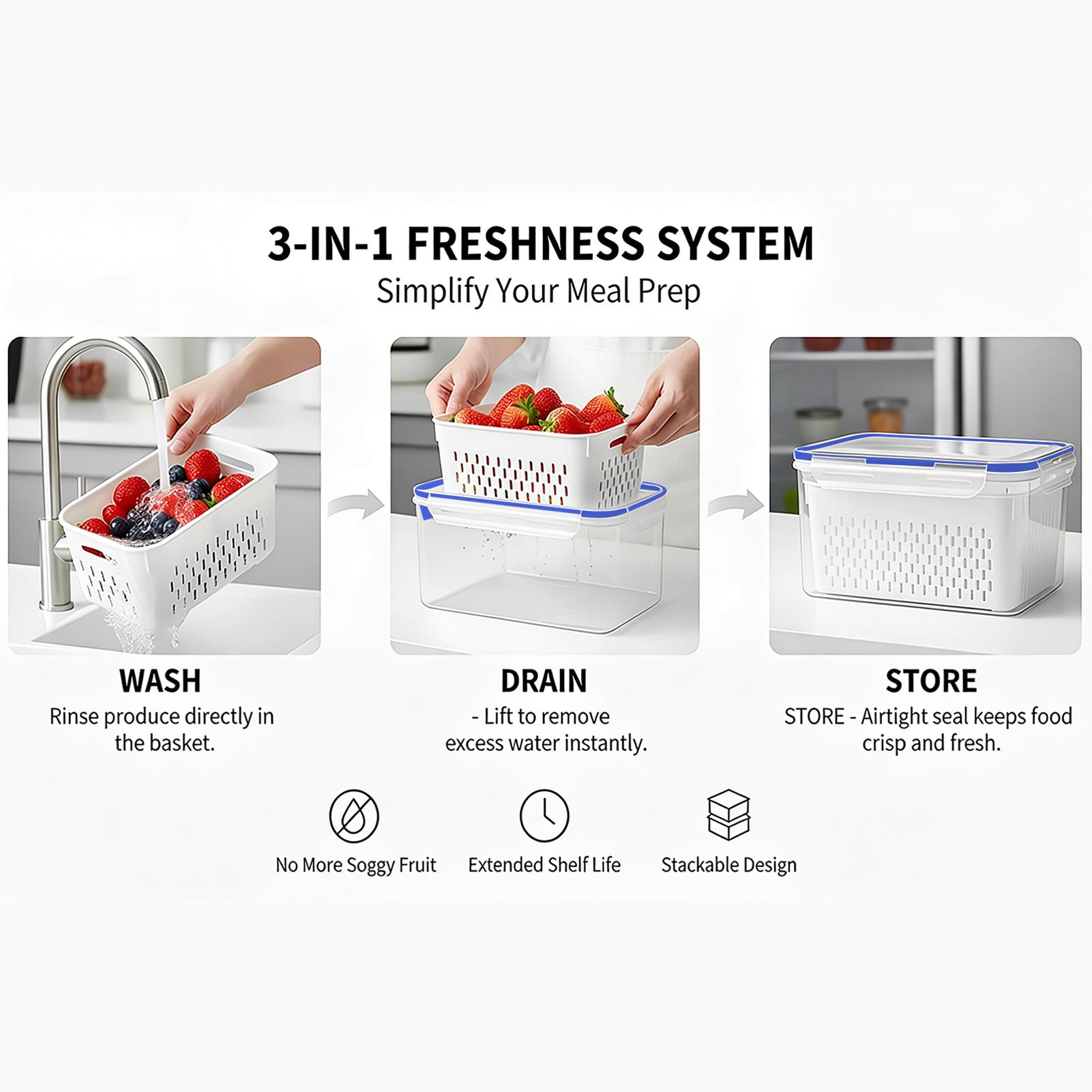 Food Storage Vegetables - ภาชนะเก็บอาหาร 4 in 1 ภาชนะใสกันรั่วซึม 4
