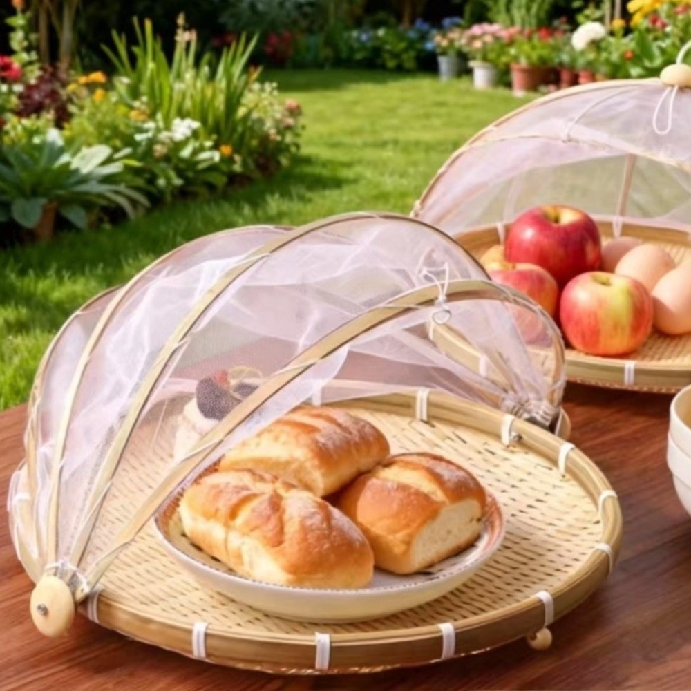 Food Storage Net - ภาชนะใส่อาหารพร้อมมุ้งกันยุง ฝาครอบอาหาร กันฝุ่น ตะกร้าเสิร์ฟอาหาร ตะกร้าไม้ไผ่ ตะกร้าเก็บอาหาร