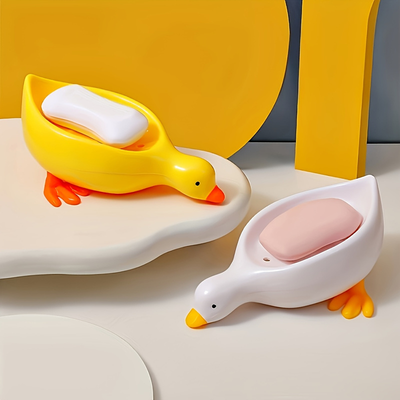 Food Storage Organiser - ที่วางสบู่รูปเป็ด - ที่วางสบู่แบบระบายน้ำได้ดีไซน์น่ารัก, ชั้นวางสบู่สร้างสรรค์สำหรับตกแต่งห้องน้ำ, อุปกรณ์จัดระเบียบสำหรับอ่างล้างหน้าและเคาน์เตอร์, ของขวัญแปลกใหม่