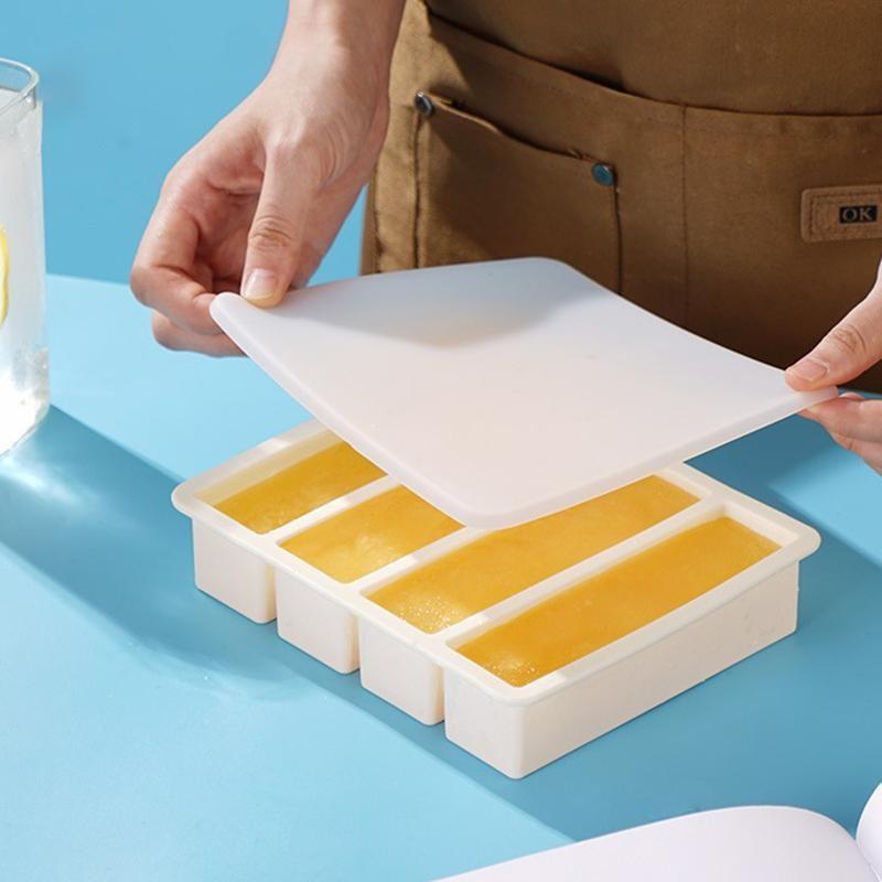 Food Storage And Preservation - ถาดซิลิโคนขนาดใหญ่พิเศษพร้อมฝาปิด, แม่พิมพ์ขนาดใหญ่ 4 ช่อง, ภาชนะเก็บน้ำซุปแช่แข็งสำหรับใช้ในครัวเรือน