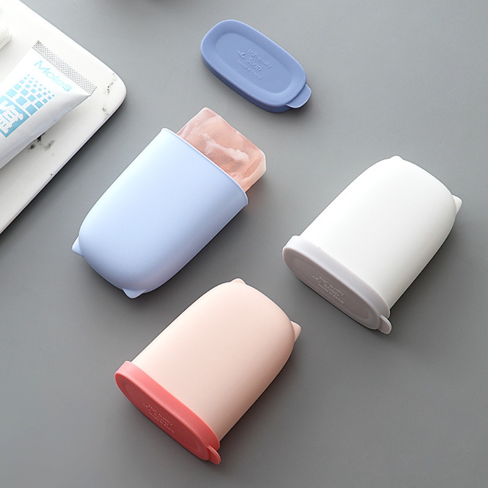 Food Storage Organiser - ที่ใส่ซองกันน้ำจานสบู่แบบพกพาทำจากซิลิโคนน่ารักสำหรับกลางแจ้งกล่องเก็บของปิดผนึกผลิตภัณฑ์ห้องน้ำจัดระเบียบเวลาเดินทาง