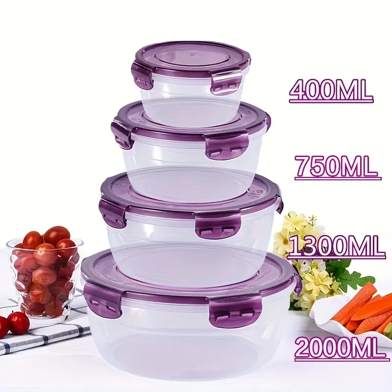 Food Storage Jars Plastic - ภาชนะเก็บอาหารพลาสติก 4 ชิ้น กล่องอาหารกลางวัน เหมาะสำหรับโรงอาหาร แคมป์ปิ้ง