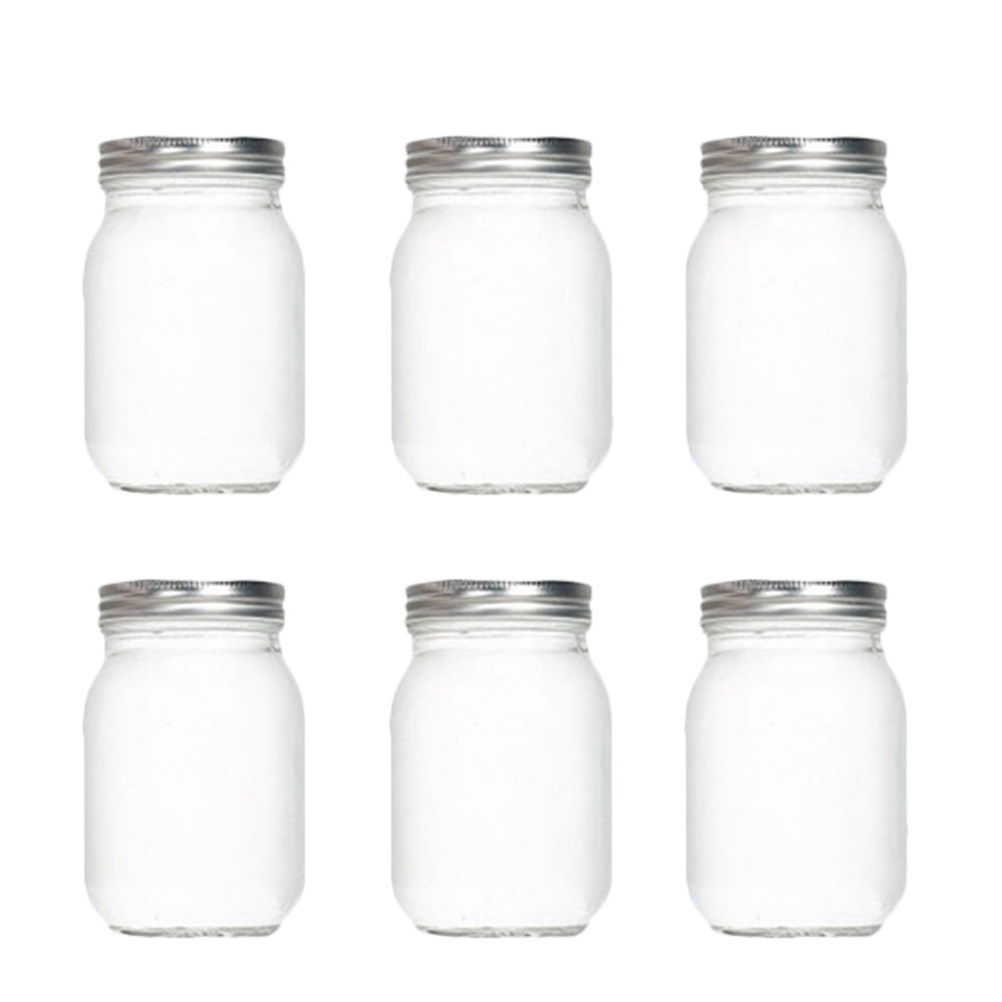 Food Storage Jars Plastic - ขวดแก้วใสทรงกลม 6 ชิ้น พร้อมฝาปิดสุญญากาศ สำหรับเก็บอาหาร กาแฟ