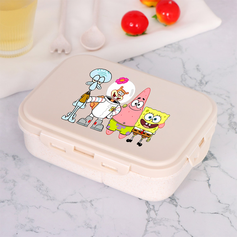 Food Storage Box Set - กล่องข้าวสpongebob สแควร์แพนท์ ลายการ์ตูนอนิเมะ กล่องอาหารกลางวันสำหรับเด็ก กล่องเก็บอาหารสำหรับโรงเรียน กล่องใส่อาหารอุ่น