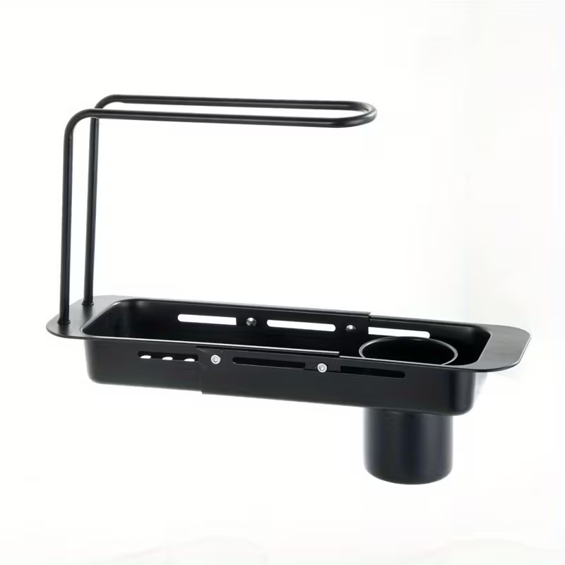 Food Storage Organiser - ดีไซน์ทันสมัย ที่จัดระเบียบอ่างล้างจานสแตนเลสแบบขยายได้ - ที่วางจานพร้อมที่ใส่ฟองน้ำ ใช้ได้กับอ่างล้างจานทุกแบบ