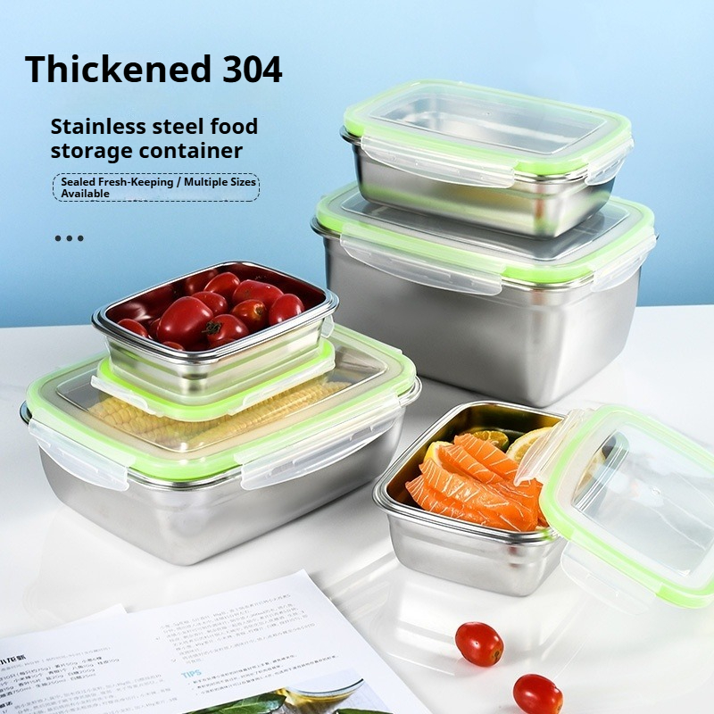 Food Storage Box Set - ชุดกล่องอาหารกลางวันสแตนเลส 304 พร้อมฝาปิดซิลิโคนโปร่งใสภาชนะเก็บอาหารแบบวางซ้อนกันได้สำหรับห้องครัวโรงเรียนสำนักงาน
