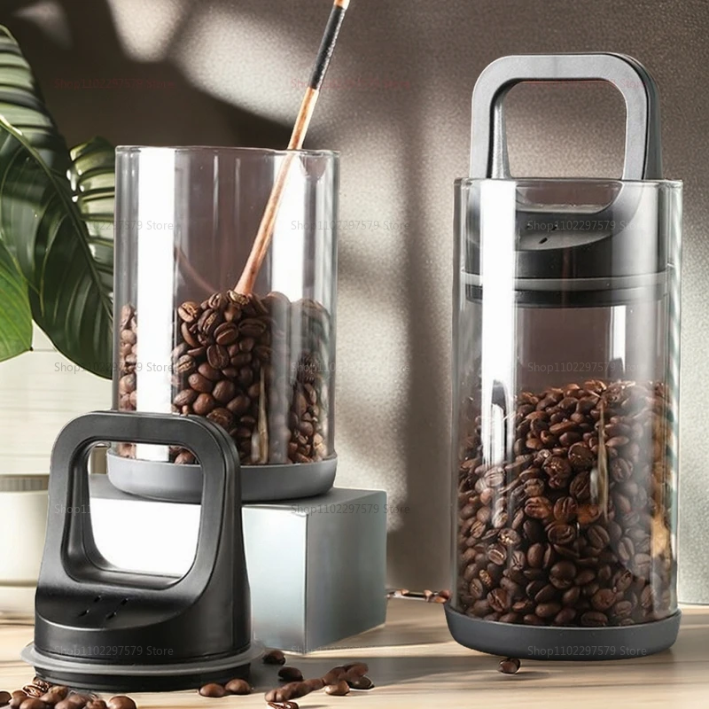 Food Storage Set Glass - เมล็ดกาแฟถังปิดผนึกสูญญากาศโปร่งใสแก้วเก็บอาหาร Jars ในครัวเรือน Moisture-proof Air สกัด