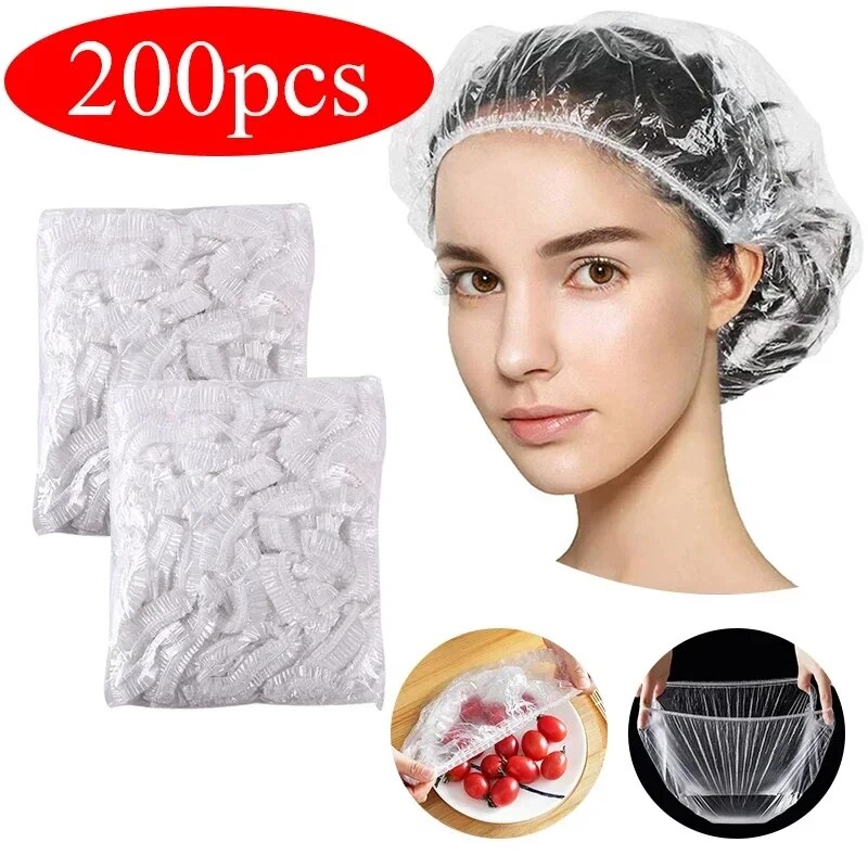 Food Storage Net - 100/200 ชิ้น หมวกอาบน้ำเด็กแบบใช้แล้วทิ้ง สำหรับคลุมผม รูปทรงตาข่ายยืดหยุ่น แผ่นพลาสติกห่ออาหาร