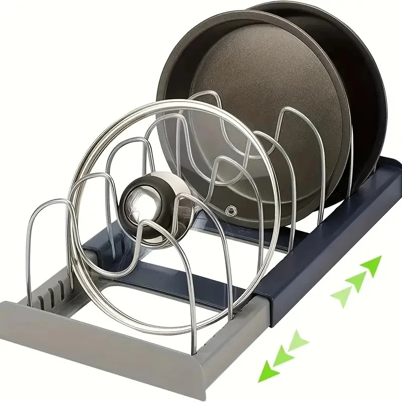 Food Storage Organiser - ขยายสแตนเลสชั้นเก็บตู้ครัวผู้ถือสําหรับกระทะหม้อฝาปิดคณะกรรมการตัดแห้งเครื่องครัวชั้นวางจานออแกไนเซอร์