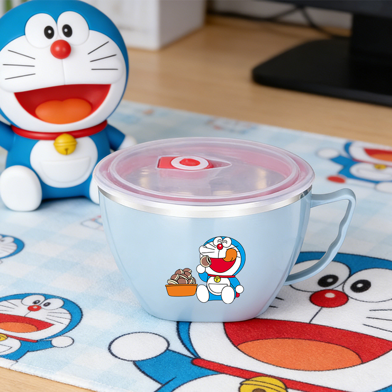 Food Storage In Room - โดราเอมอน ชามสแตนเลสความจุขนาดใหญ่ ชั้นป้องกันความร้อนสองชั้น ชามบะหมี่กึ่งสำเร็จรูป ภาชนะเก็บอาหารพร้อมฝาปิด