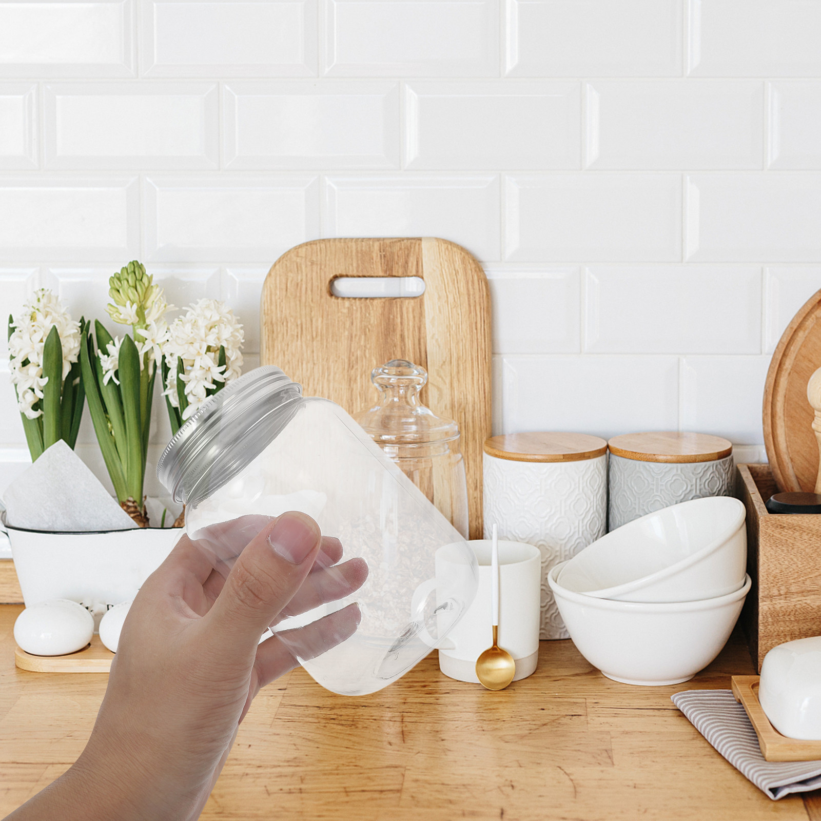 ขวดพลาสติกใส 4 ชิ้น พร้อมฝาปิด - Food Storage Jars Plastic บทวิจารณ์และราคา