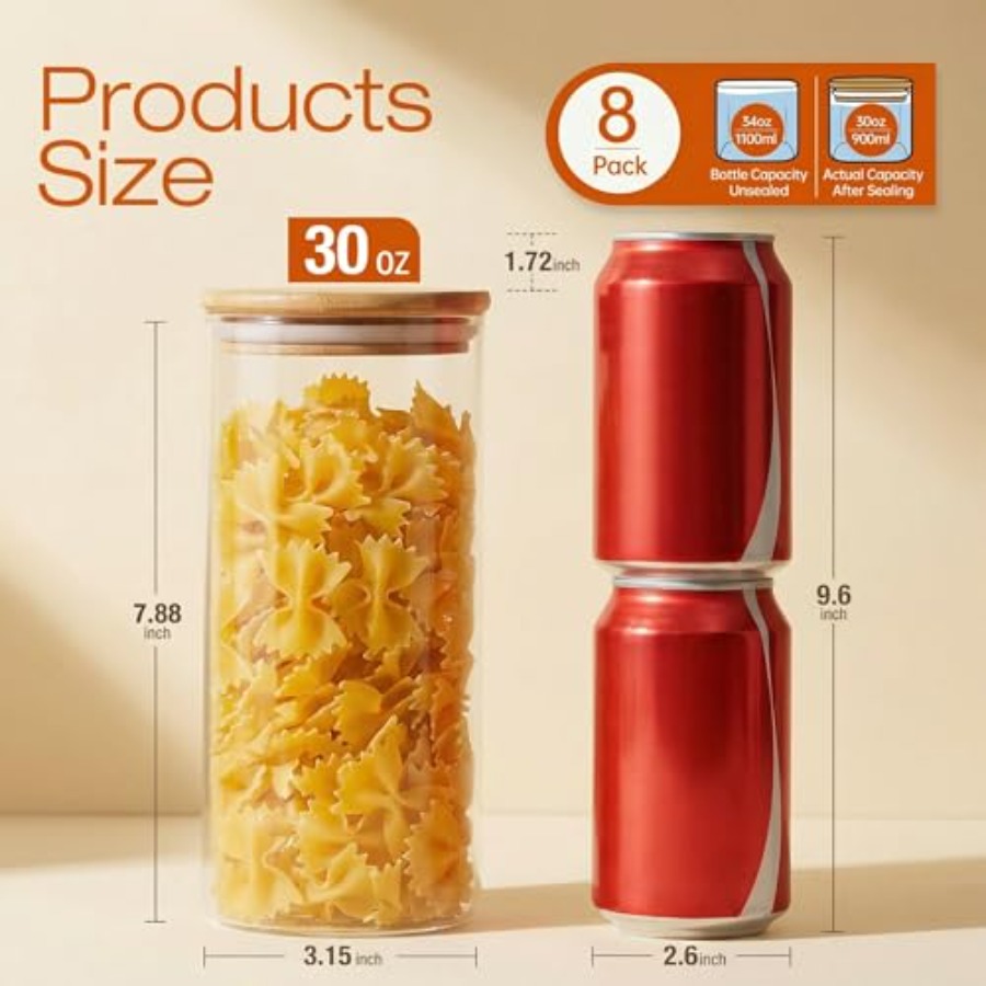ขวดแก้วฝาไม้ไผ่ 28 ออนซ์ [ชุด  - Food Storage Set Glass บทวิจารณ์และราคา