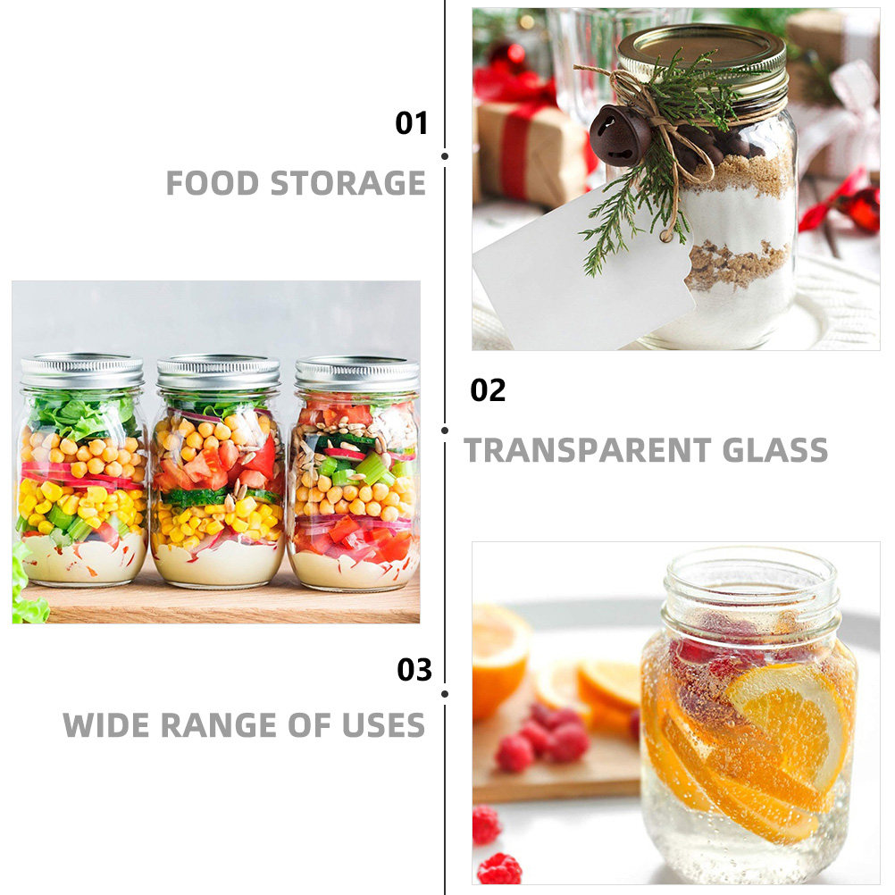ขวดแก้วใสทรงกลม 6 ชิ้น พร้อมฝา - Food Storage Jars Plastic บทวิจารณ์และราคา