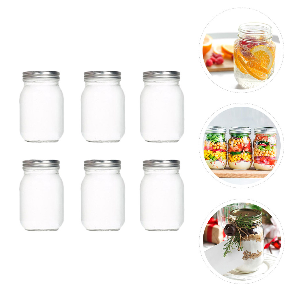 ขวดแก้วใสทรงกลม 6 ชิ้น พร้อมฝา - Food Storage Jars Plastic บทวิจารณ์และราคา