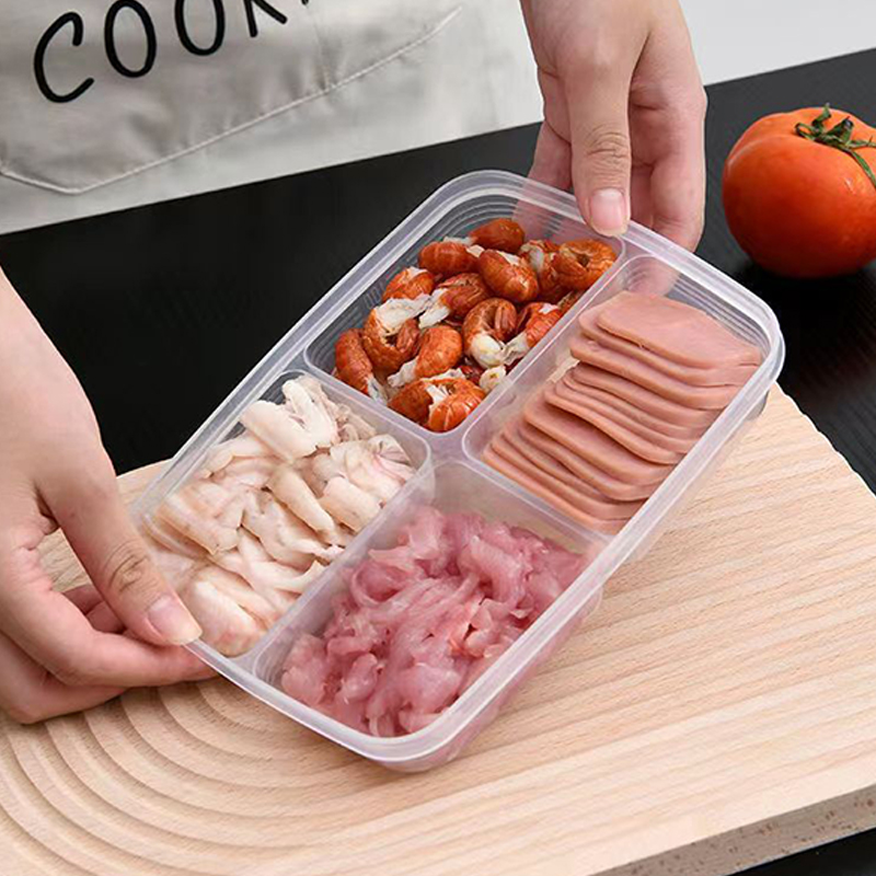 ใหม่【กล่องเก็บของพลาสติก 4 ช่อ - Food Storage Box Set บทวิจารณ์และราคา