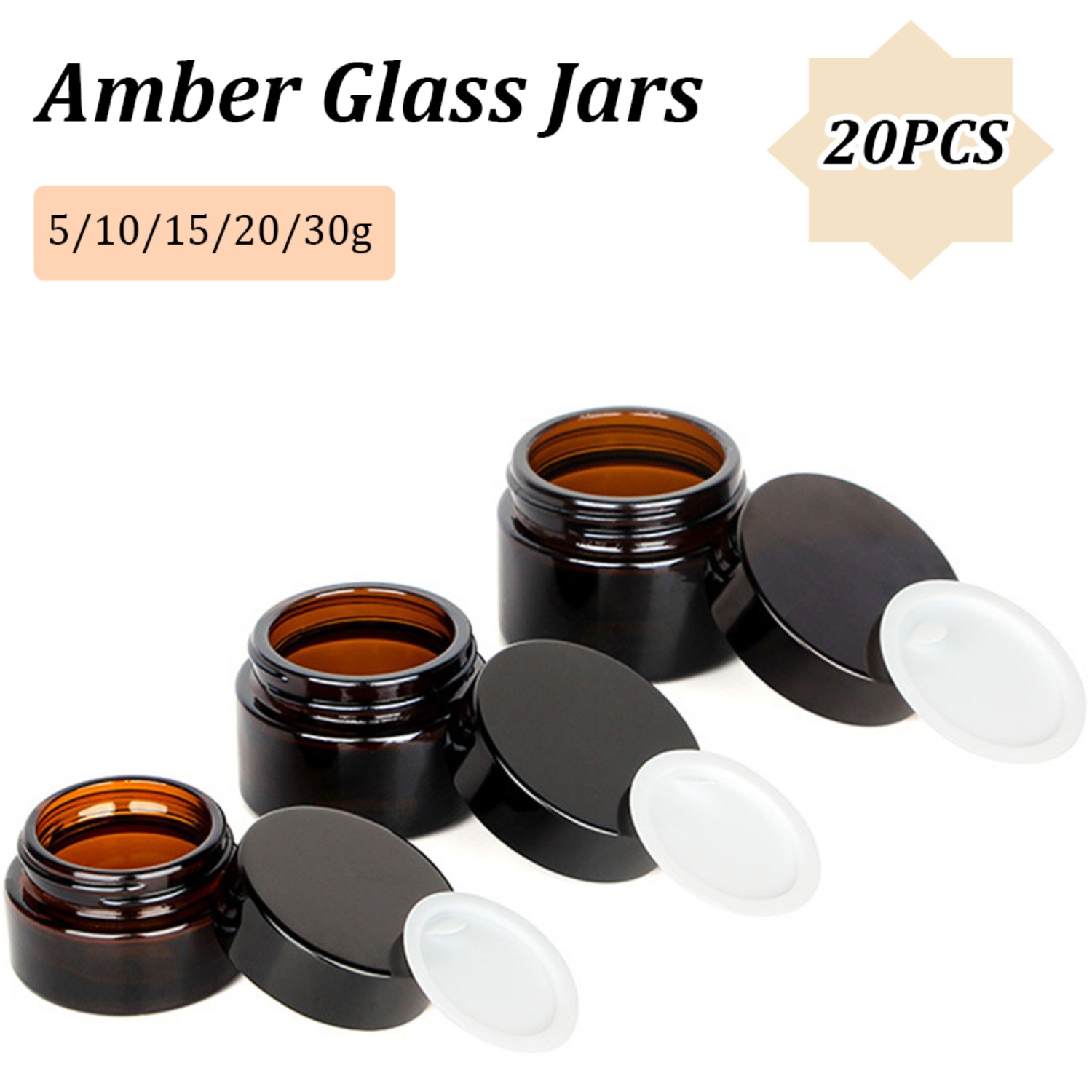 20PCS ขนาดเล็ก Amber Glass Jar - Food Storage Set Glass บทวิจารณ์และราคา